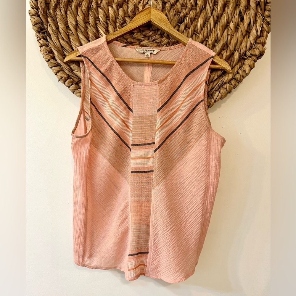 Liverpool Sleeveless Scoop Neck Popover W/Panel Pink Multi Yarn Size Small - Picture 2 of 9